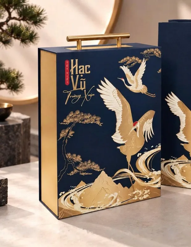 Mẫu hộp SH-01 Hạc Vũ Trường Xuân, Xanh navy, quai kim loại