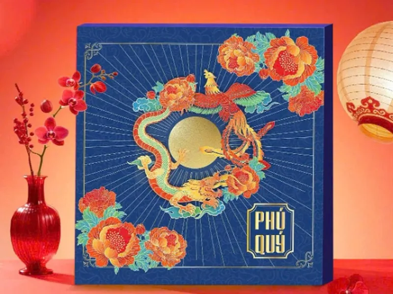 Mẫu hộp TC-01 Phú Quý, Xanh navy, hoạ tiết rồng phượng